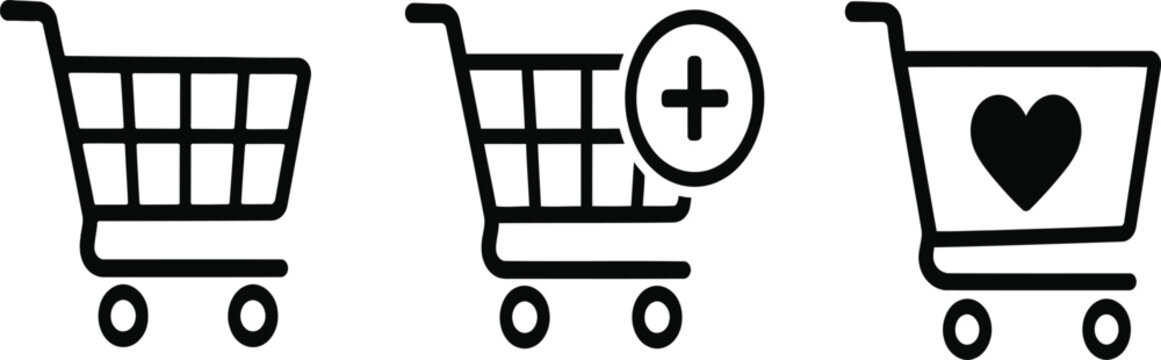 Set of shopping cart icons for ecommerce and online store interface design with shopping