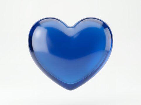 3D glossy blue heart symbol isolated on white background, glass effect, love and favorite concept, modern minimal icon