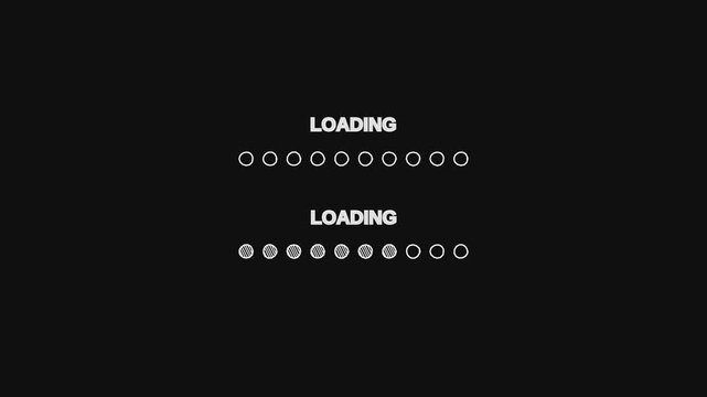 Animated loading bar with circular elements indicating progress on a dark background, technology concept.