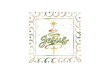 Jesus Golden Square Frame Cross Star Christian Religious Holiday Sublimation Design
