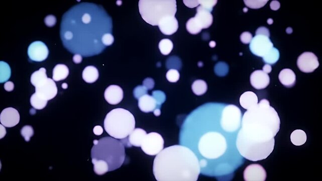 Abstract background with glowing bokeh lights in soft pink and blue tones.