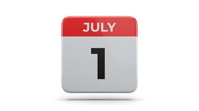 A 3d rendered calendar icon showing the date of july 1st isolated on a white background