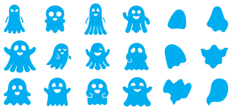 Black ghost silhouettes icons set for spooky Halloween theme. vector illustration eps 10