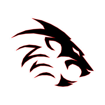Aggressive roaring panther or tiger head tribal vector illustration. Sharp black feline predator silhouette with red outline isolated on white background, suitable for esports, sports, and tattoo art.