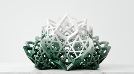 Fototapeta premium Abstract geometric 3D printed sculpture. Modern architectural structure with complex patterns.