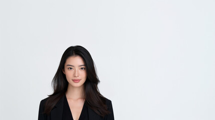 Obraz premium young taiwanese woman office portrait on white background, professional asian female headshot in studio, elegant office lady portrait with modern style