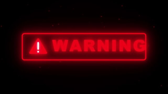 A luminous red warning sign glows brightly within the darkness to signal potential hazards or critical system failures that require immediate attention from operators in a digital working