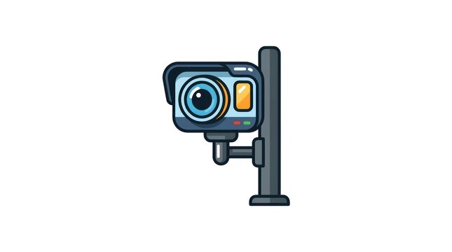 Traffic camera icon on a pole. Digital surveillance monitor for road safety monitoring.