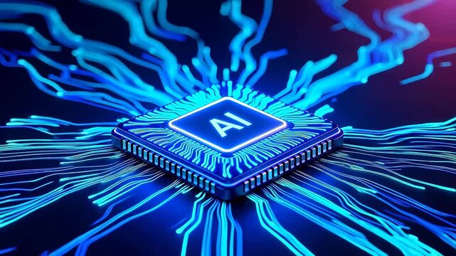 AI chip with glowing circuitry