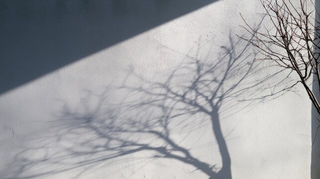 Stark tree silhouette and shadow cast across textured wall