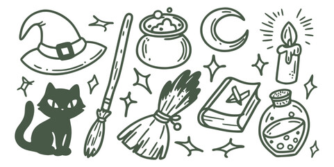 Witchcraft doodle set, hand drawn magic elements vector © Adnan