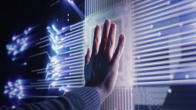 Digital Human Technology Interface with Futuristic Data Display and Artificial Intelligence Visualization 4K