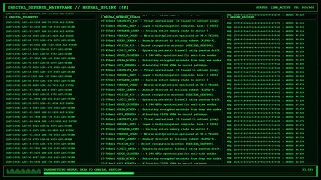 Orbital Defense Mainframe Neural Network Hacking Animation.
