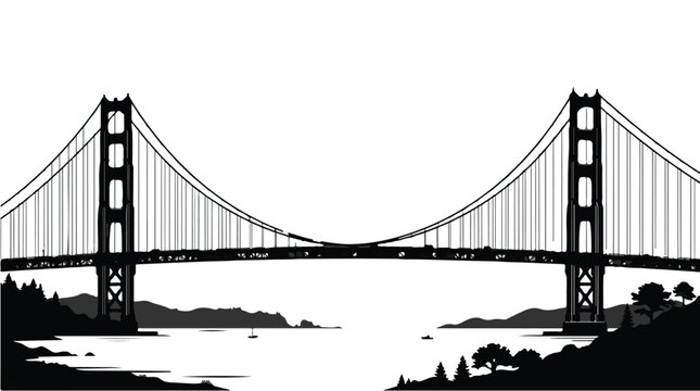 Adobe IllustraGolden Gate Bridge San Francisco USA Landmark Silhouette Vectorator Artwork