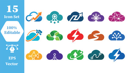 Obraz premium Dynamic energy and power branding icon collection with electric, electricity