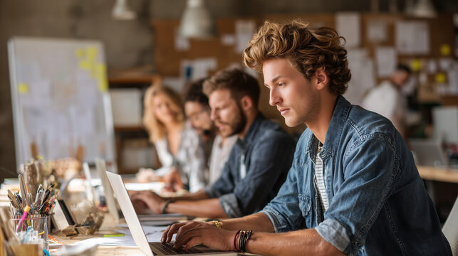  Startup founders working creatively in a garage office building their business.
