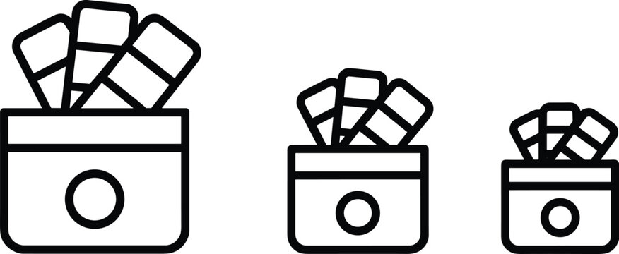 French Fries Box Outline Icon Set with Multiple Size Variations for Fast Food, Takeaway, Restaurant Menu, Snack, and Packaging Design