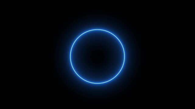 Abstract glowing neon circle border frame in the shape circle glowing and futuristic energy line animation. Glowing neon rectangle frame line