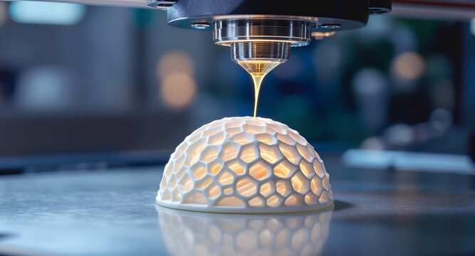 Steady motion of a multi-axis robotic arm fabricating a geometric dome. Smart plant environment showcasing the future of digital part production and bionic design.