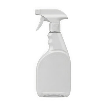 Empty white spray bottle with trigger nozzle isolated on transparent background