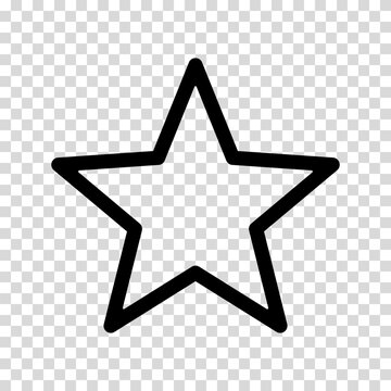 Minimal black outline five-point star icon isolated on a transparent background. Simple linear symbol for favorite, award, achievement, mobile applications, graphic design, and digital interfaces.