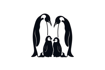 Obraz premium Penguin Family with Chicks Silhouette - Adult Penguins and Baby Chicks Illustration