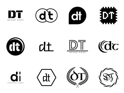 DT logo company template. Letter d and t logotype. Set different classic serif lettering and modern bold text with design elements. Initial font typography.