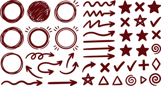 Versatile handdrawn doodle design elements collection featuring arrows circles stars and various abstract shapes vector illustration set for creative projects