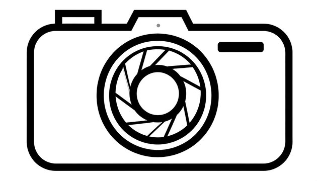 Black and white camera lens icon illustration.
