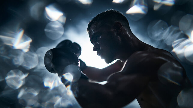 Boxer in Fighting Stance During Match