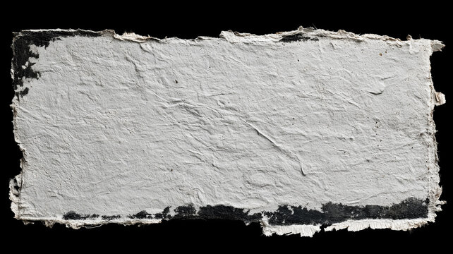 Vintage Handmade Paper Texture Frame Alpha Channel Border featuring a coarse, fibrous paper surface with rough deckle edges and dark stained borders on a transparent background