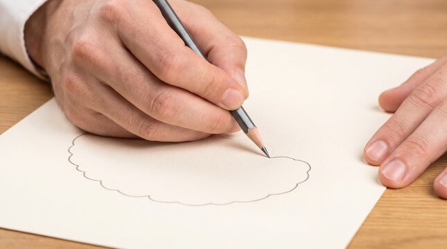 Hand drawing a brain outline with pencil on white paper  