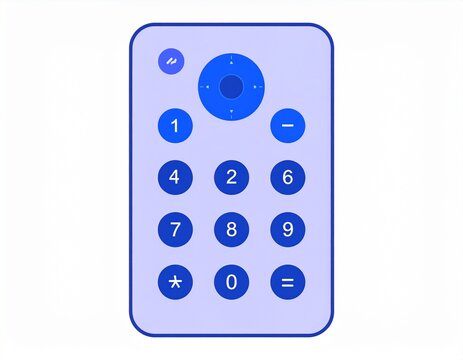 Flat purple remote control with navigation pad and full numeric keypad