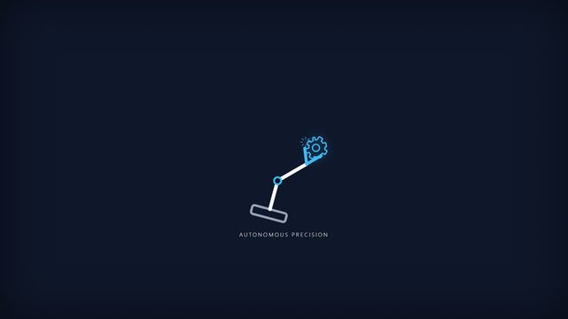 Minimalist Robotic Arm Icon Featuring a Gear Symbol Representing Automated Precision and Industrial Technology Development