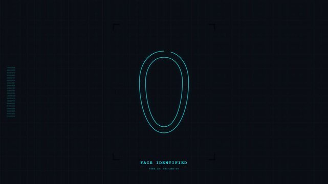 Abstract digital design featuring a neon blue outline of the number zero against a dark backdrop, with subtle text below
