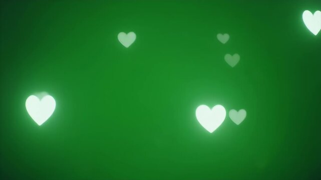 Glowing white hearts scattered across a vibrant green background.