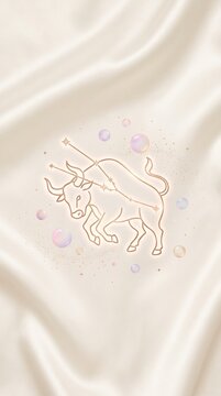 Rose gold taurus zodiac constellation illustration on soft silk background