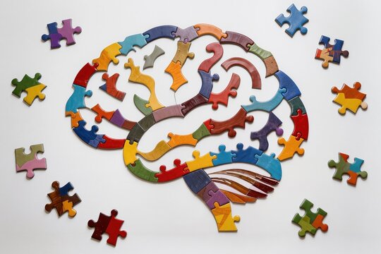 Cerveau humain repr&eacute;sent&eacute; sous forme de puzzle color&eacute;, illustration conceptuelle de la cognition, de la m&eacute;moire, de la sant&eacute; mentale, des neurosciences et de la r&eacute;solution de probl&egrave;mes