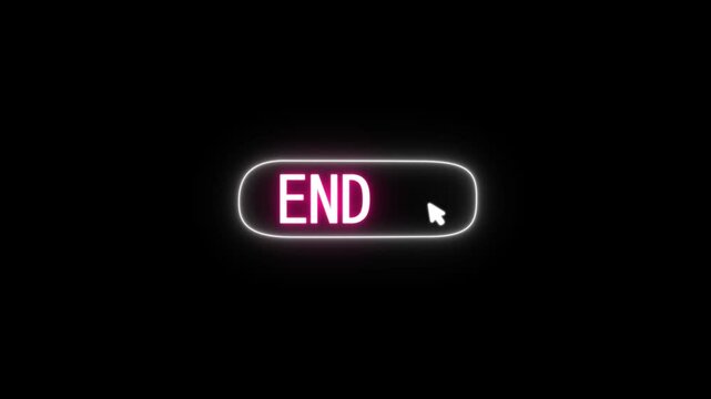 Neon END button animation changing from red glow to bright white outline after cursor interaction, ideal for futuristic web, app and digital interface projects.