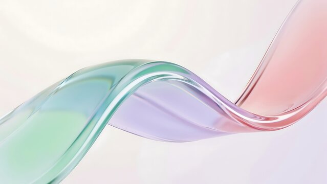 Abstract flowing liquid glass wave with pastel green purple and pink color gradients