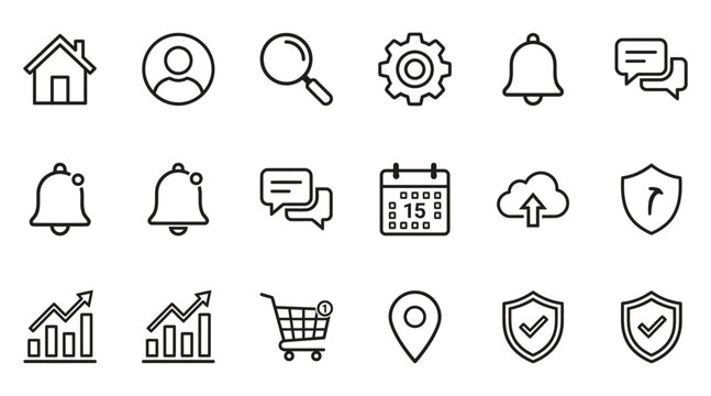 Set of web and app interface line icons