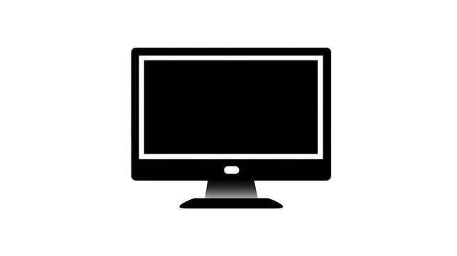A minimalist illustration of a computer monitor on a stand. The screen is a solid black rectangle, indicating an off or blank display, encased in a thin white bezel and frame.