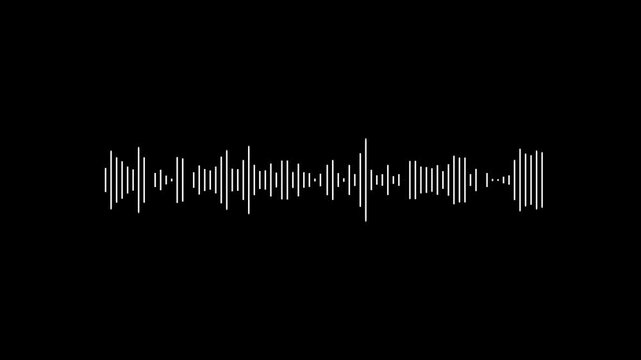 Minimalist digital audio waveform animation, pulsing sound frequency visualization on black background