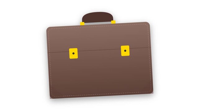 Brown Briefcase with Yellow Clasps and Handle.