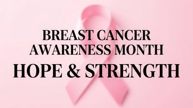 A symbolic pink ribbon design representing breast cancer awareness month with inspirational text focusing on themes of hope and strength for survivors