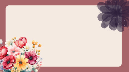 Floral watercolor frame background, elegant botanical border for wedding invitations, romantic flower stationery template with copy space © Senandung