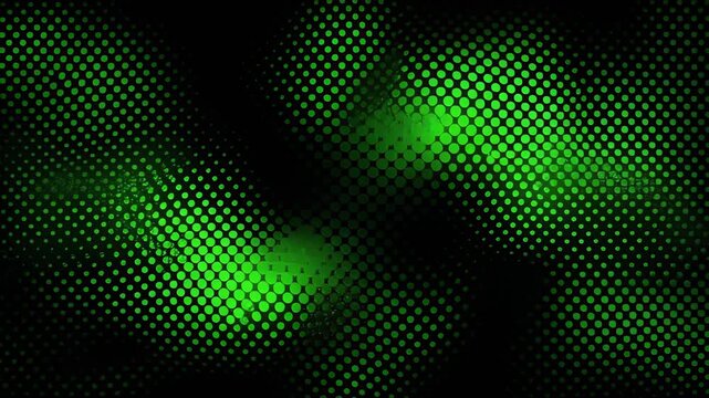 Dynamic vibrant green halftone patterns pulsing and shifting in a mesmerizing animated video background