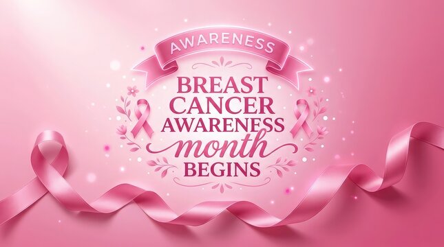 Elegant pink background with decorative typography and ribbons celebrating the annual breast cancer awareness month event to support health and wellness campaigns