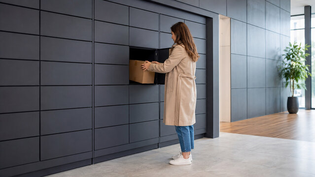 Woman Collecting Boxing Day Parcel from Automated Locker