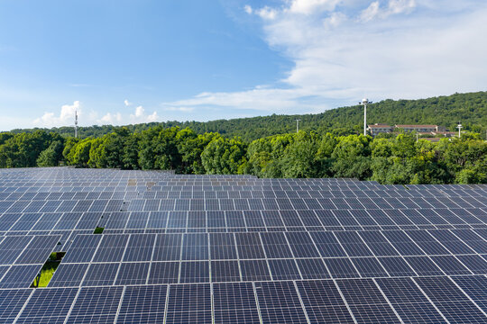 Large photovoltaic array in sunny landscape